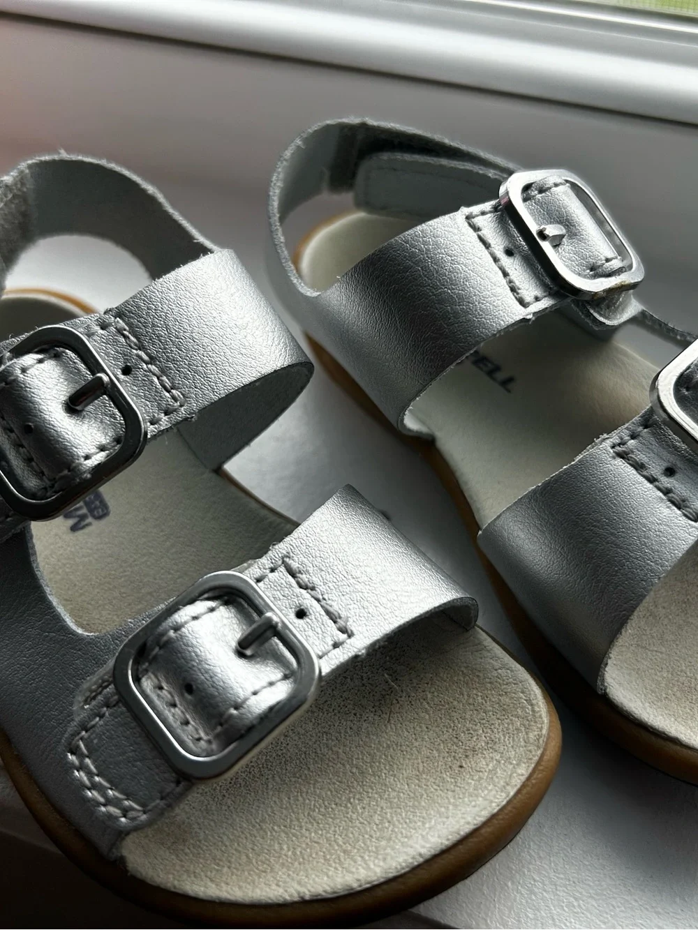 Merrell Kids Silver Double-Buckle Sandals with Tan Sole